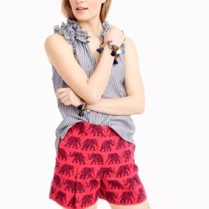Red J.Crew shorts with black elephants